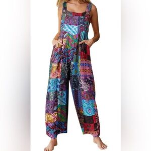 Patchwork paisley overalls